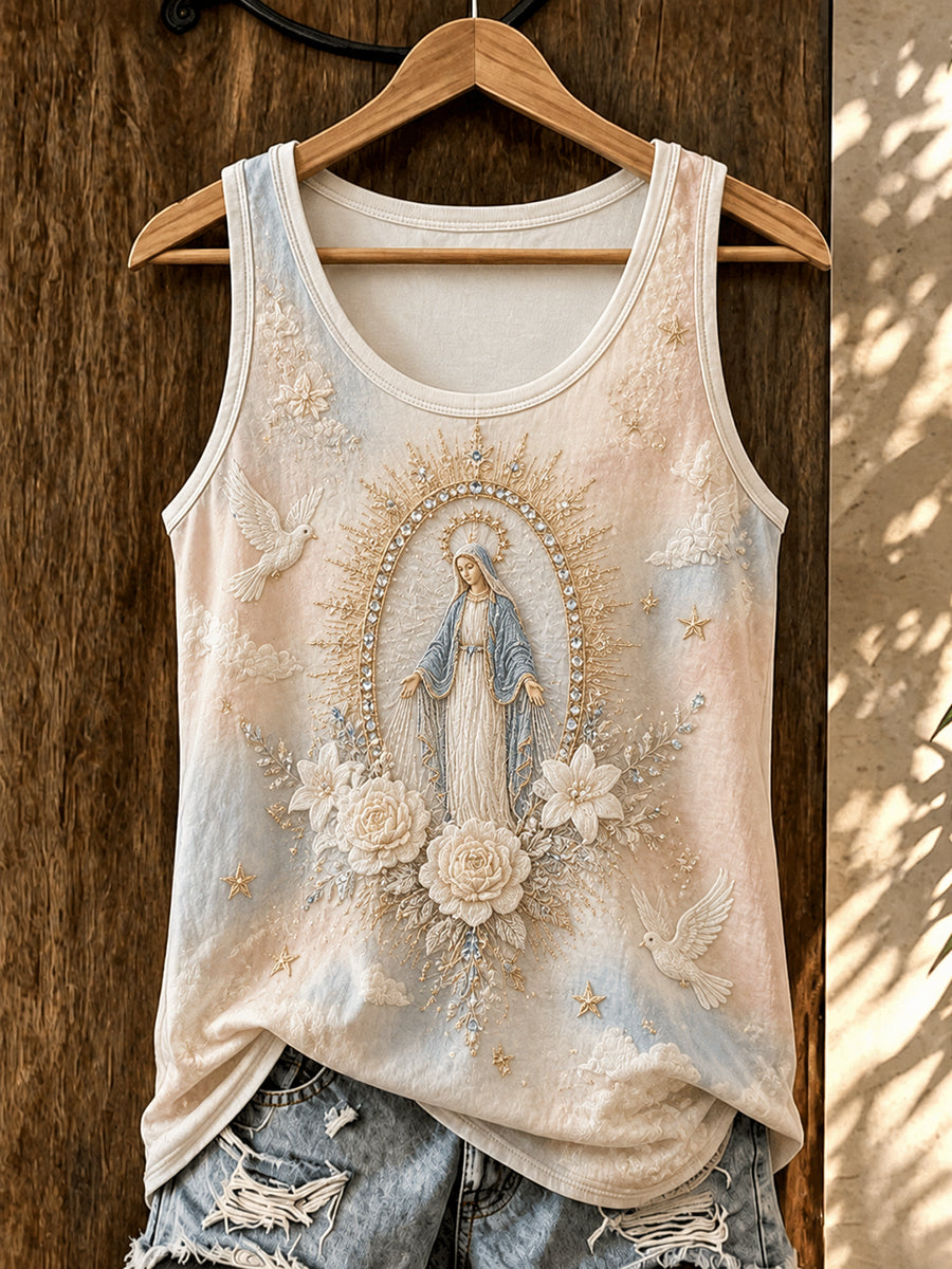 Haut sans manches imprimé dédié à l’Assomption de la Vierge Marie pour femme