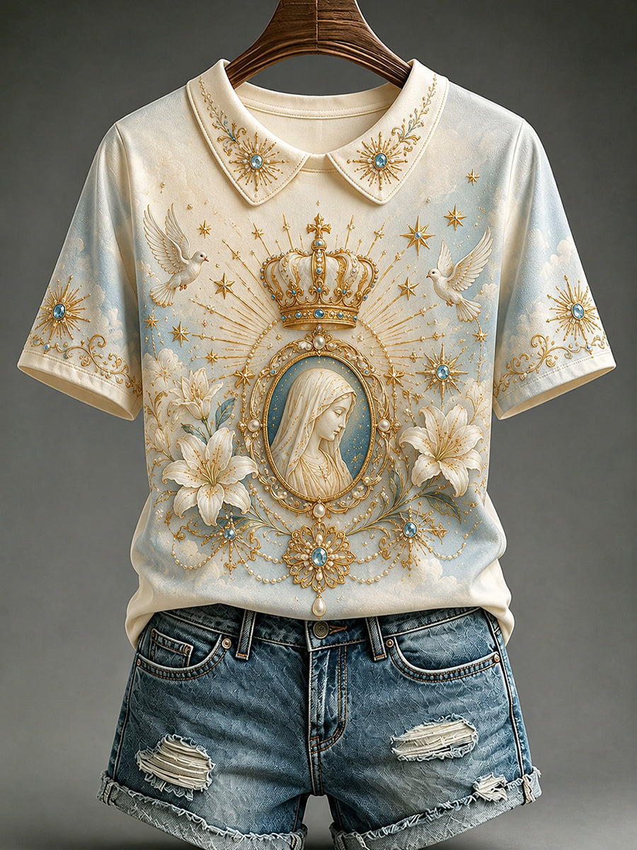 T-shirt à col faux deux pièces imprimé Assumption of Mary Femme