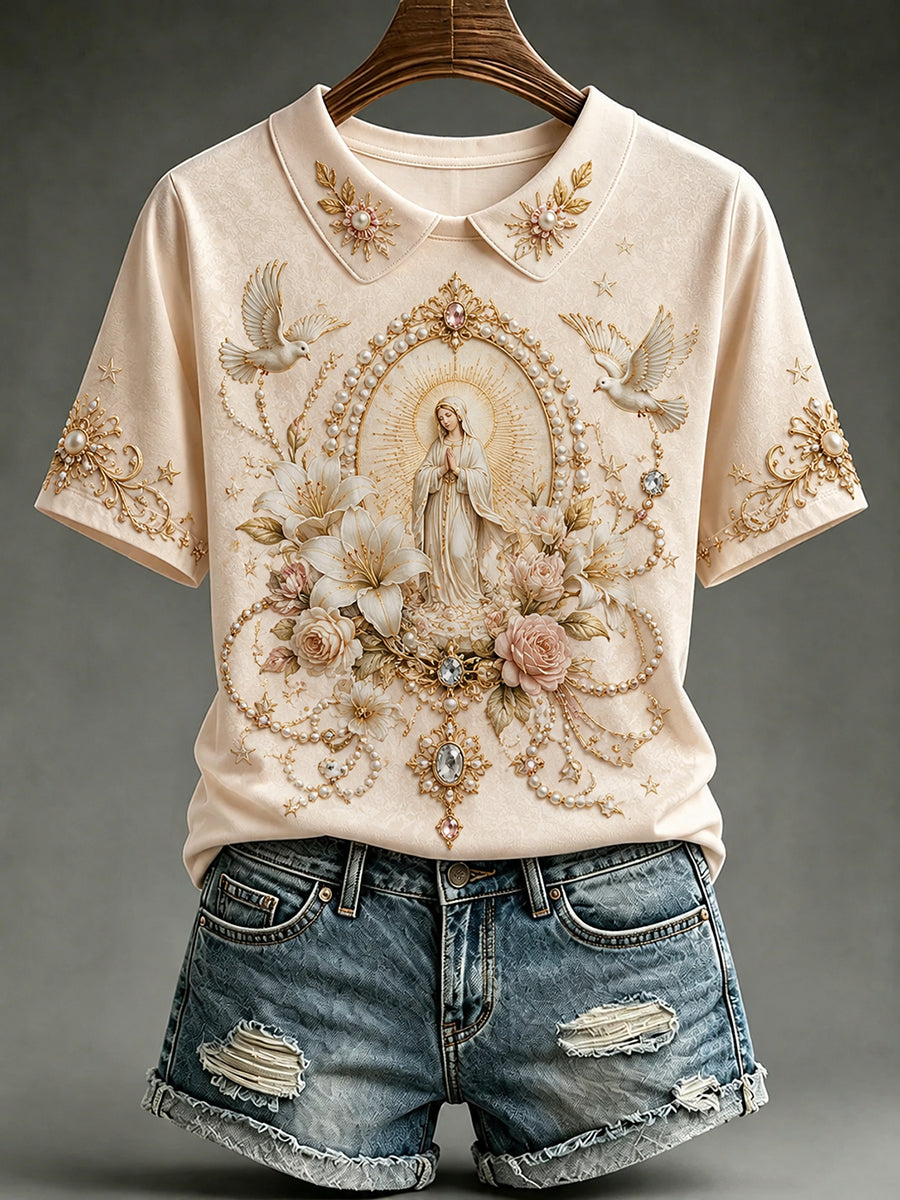 T-shirt à col imprimé «Assomption de Marie» deux-pièces pour femme