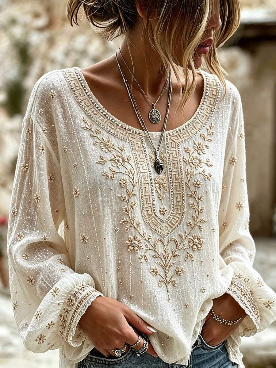 Haut élégant en coton et lin pour femme