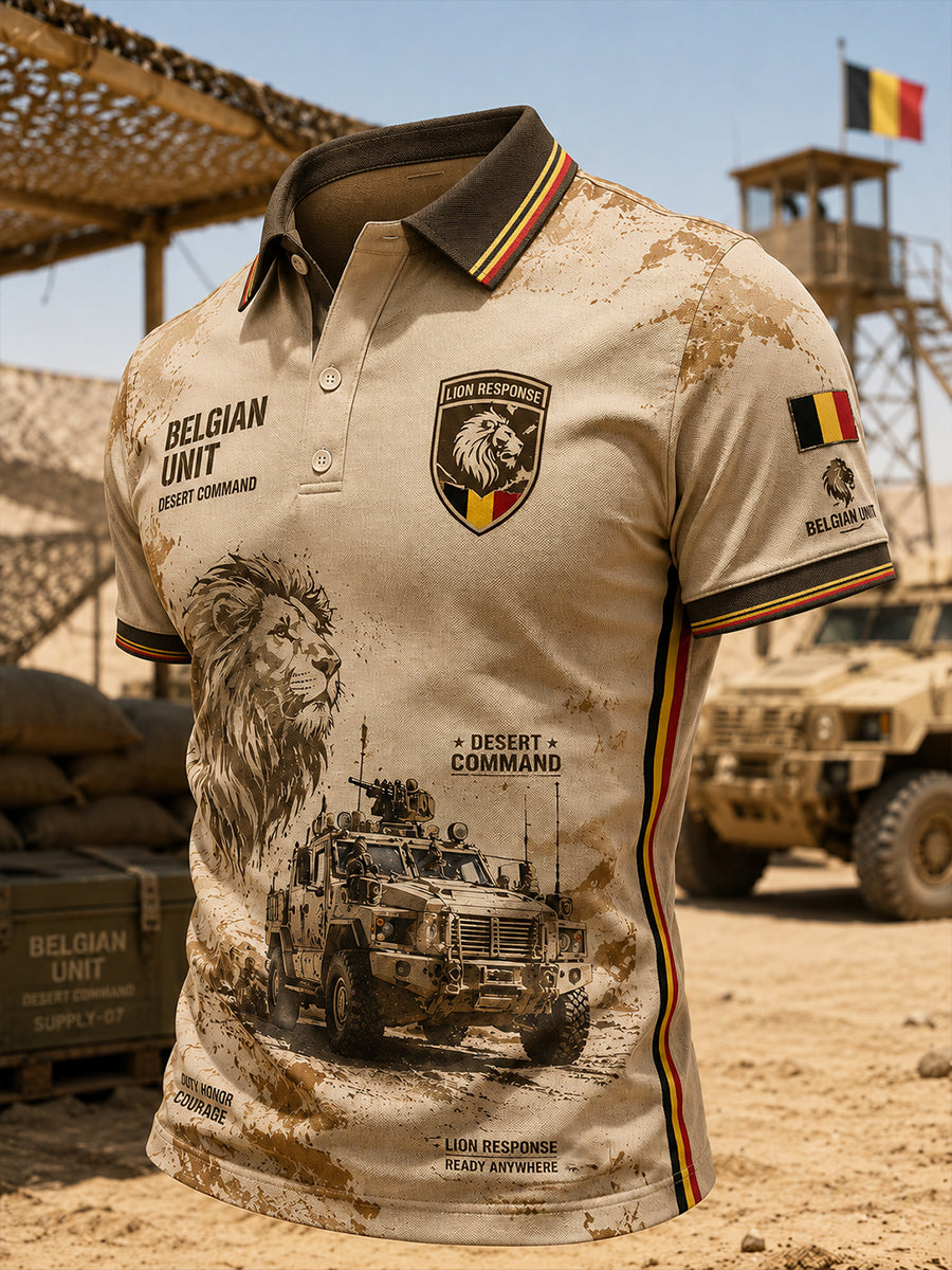 Polo homme à manches courtes au motif vintage de style militaire