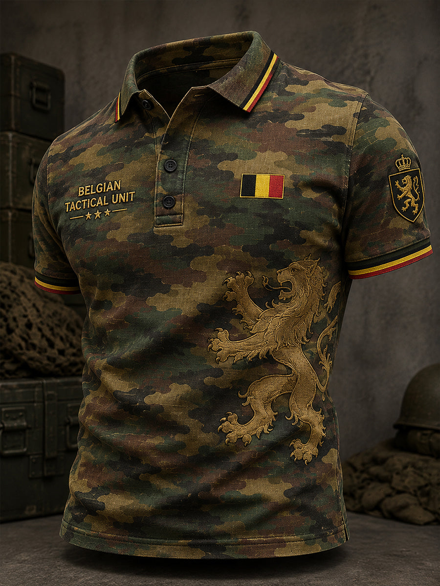 Polo homme à manches courtes au motif vintage de style militaire