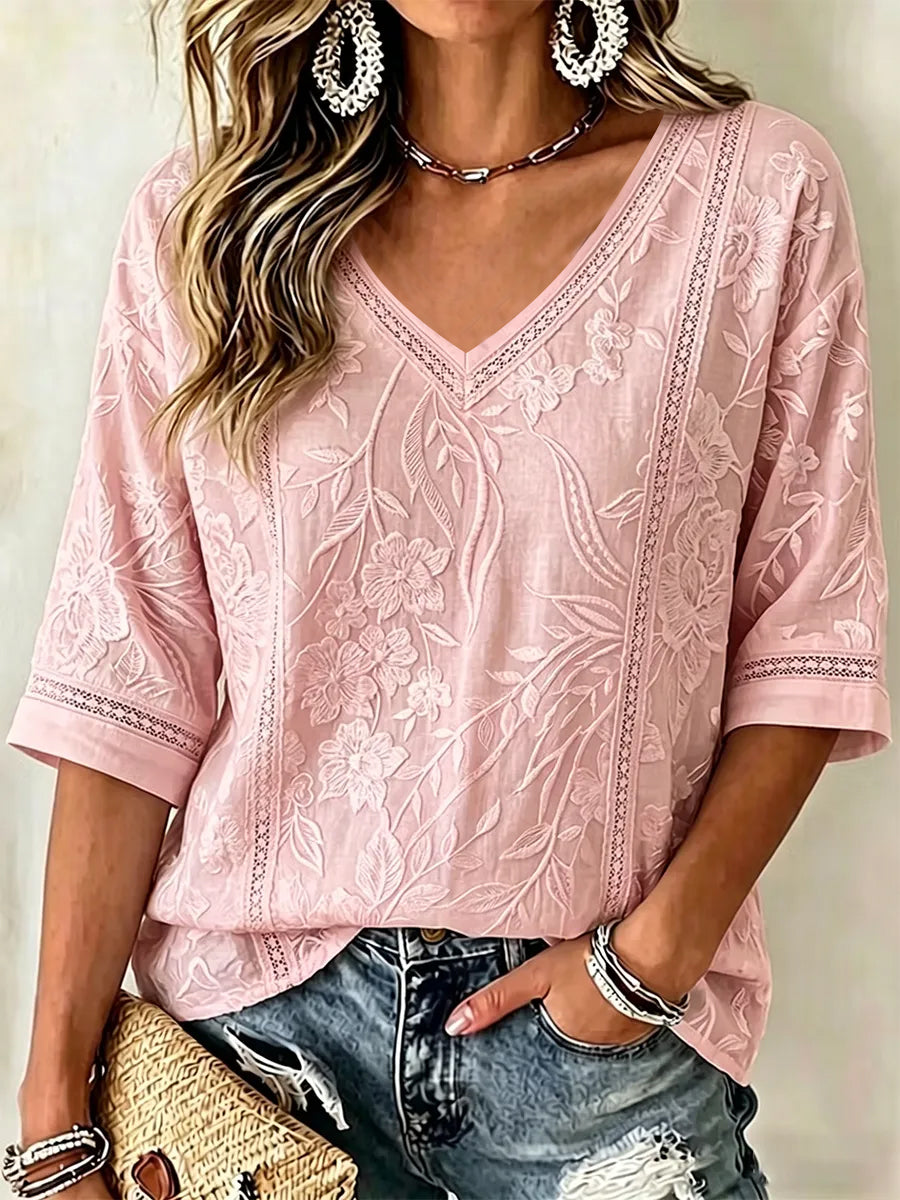 T-shirt décontracté à imprimé fleurs rose cancer du sein pour femmes