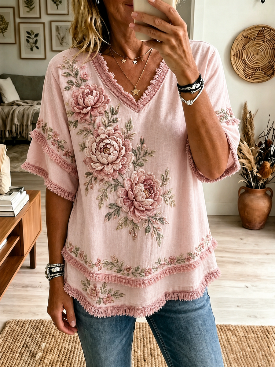 Chemise femme imprimé floral en coton et lin