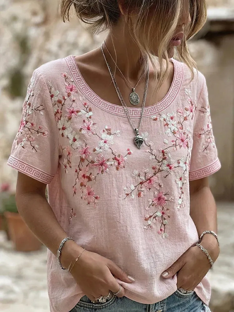 T-shirt décontracté imprimé fleurs roses cancer du sein pour femmes