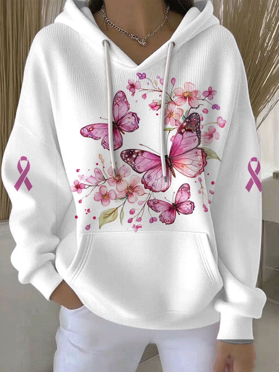 Sweat à capuche décontracté à imprimé rose sur le thème du cancer du sein chez la femme