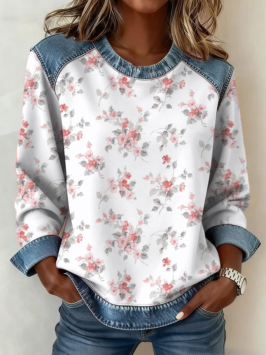 Femmes du cancer du sein motif rose Patchwork Art Sweatshirt