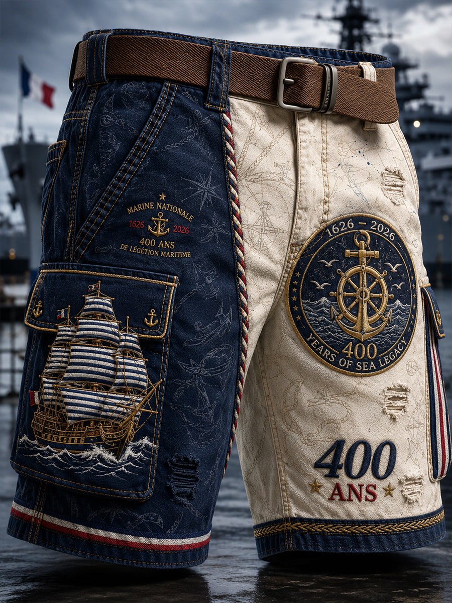 Short décontracté pour homme avec impression d’art de la Marine française
