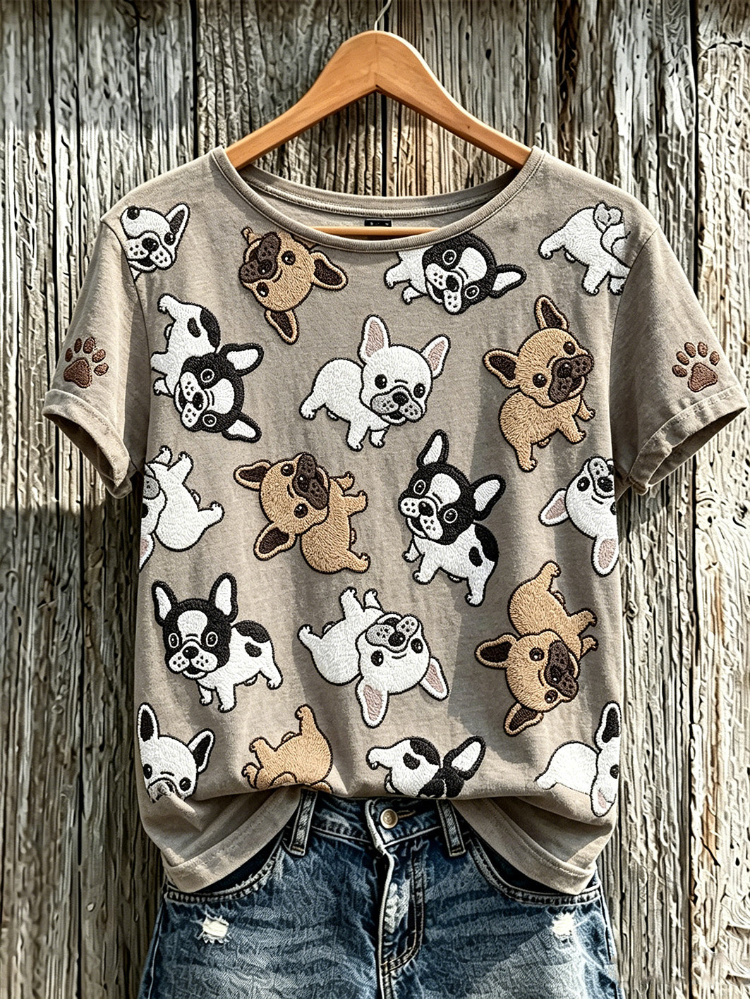 T-shirt femme à manches courtes imprimé motif chien mignon