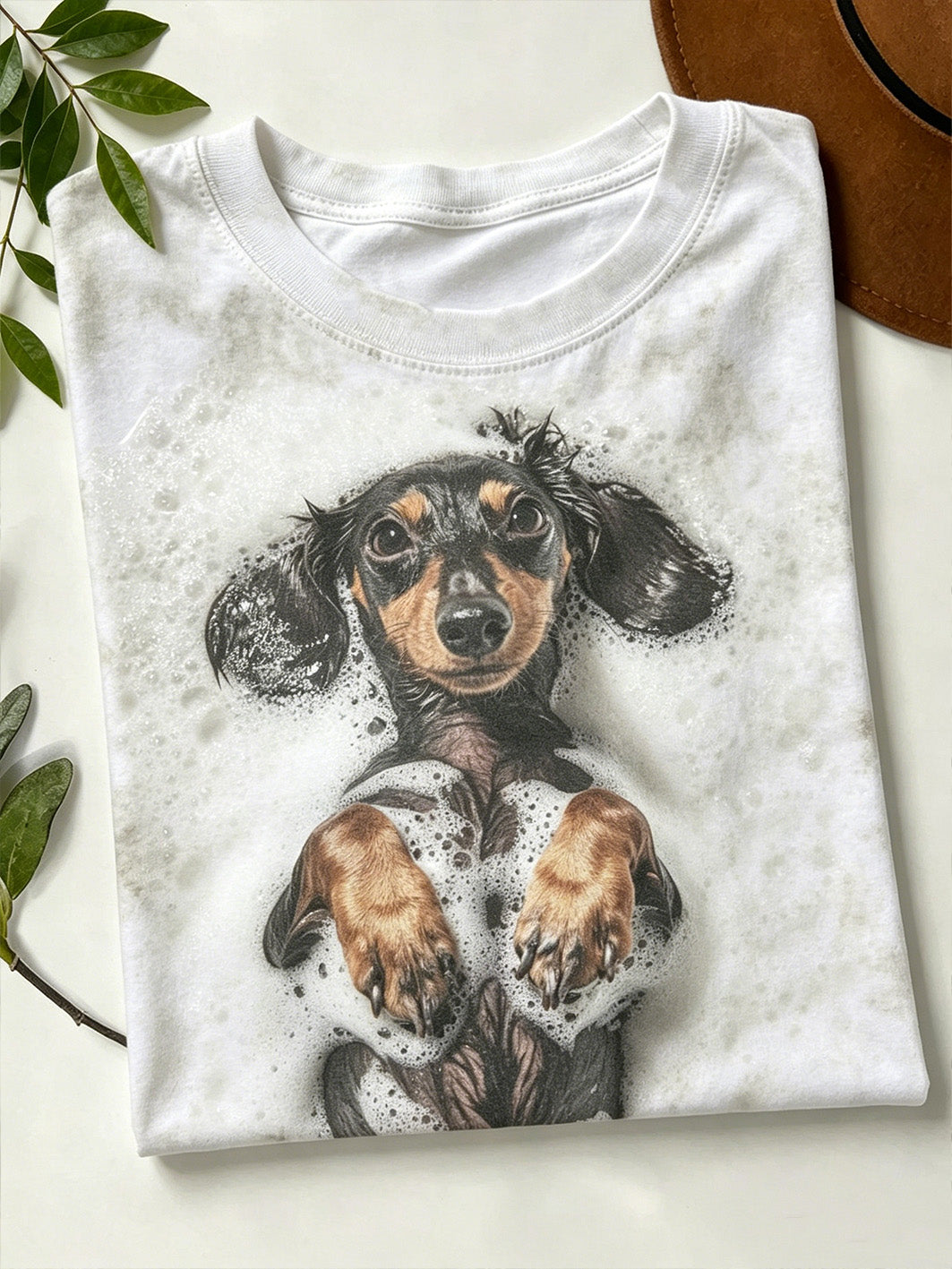 T-shirt femme à manches courtes imprimé motif chien mignon
