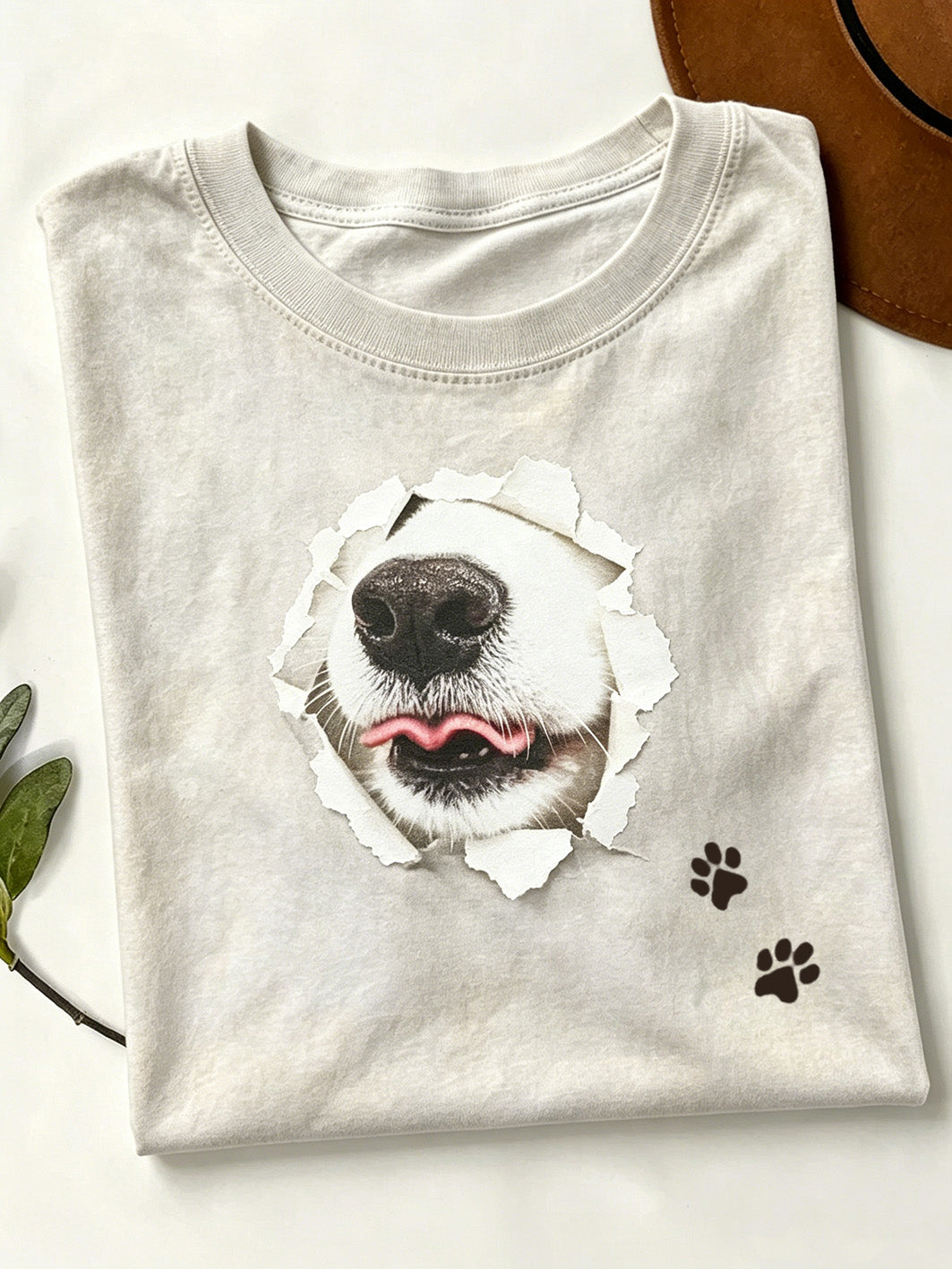 T-shirt femme à manches courtes imprimé motif chien mignon