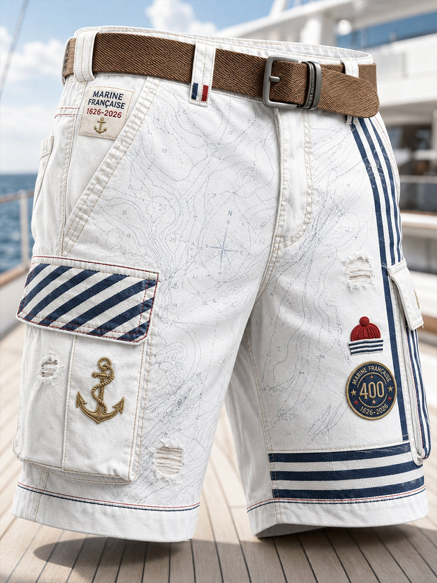 Short décontracté pour homme avec impression d’art de la Marine française