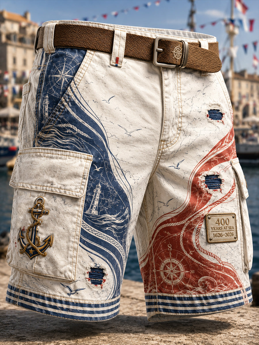 Short décontracté pour homme avec impression d’art de la Marine française