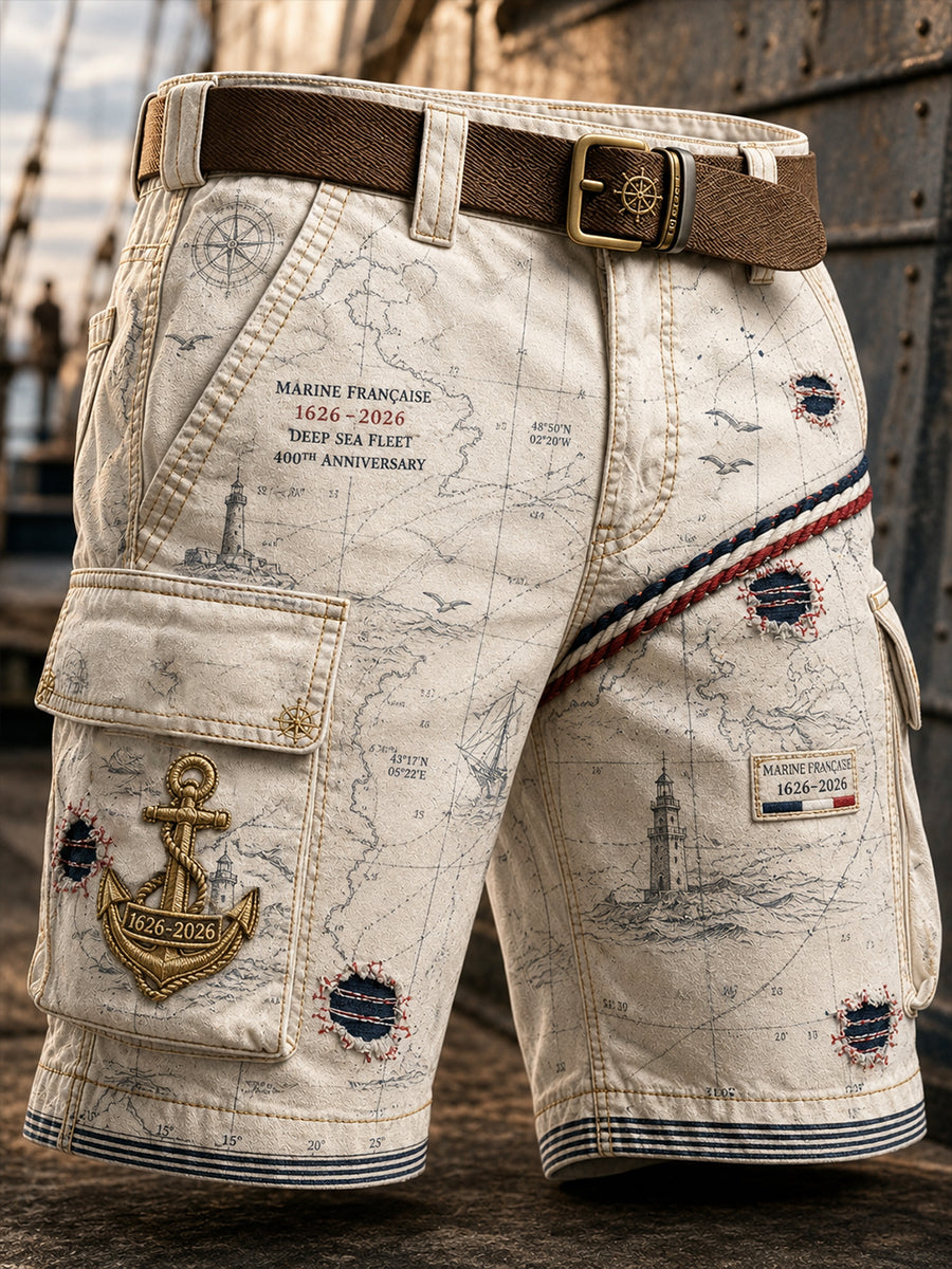 Short décontracté pour homme avec impression d’art de la Marine française