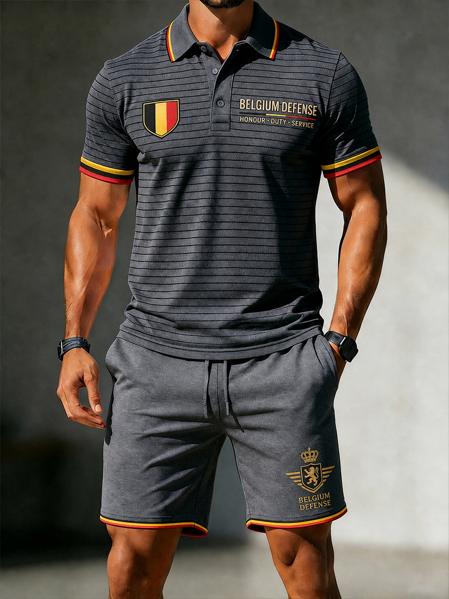 Ensemble polo à manches courtes et short pour homme, avec imprimé de style militaire