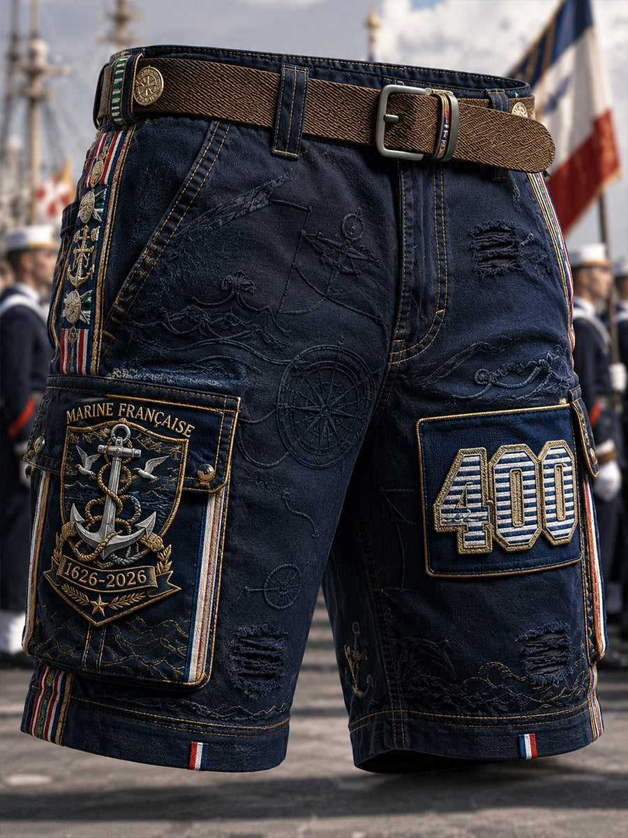 Short décontracté pour homme avec impression d’art de la Marine française