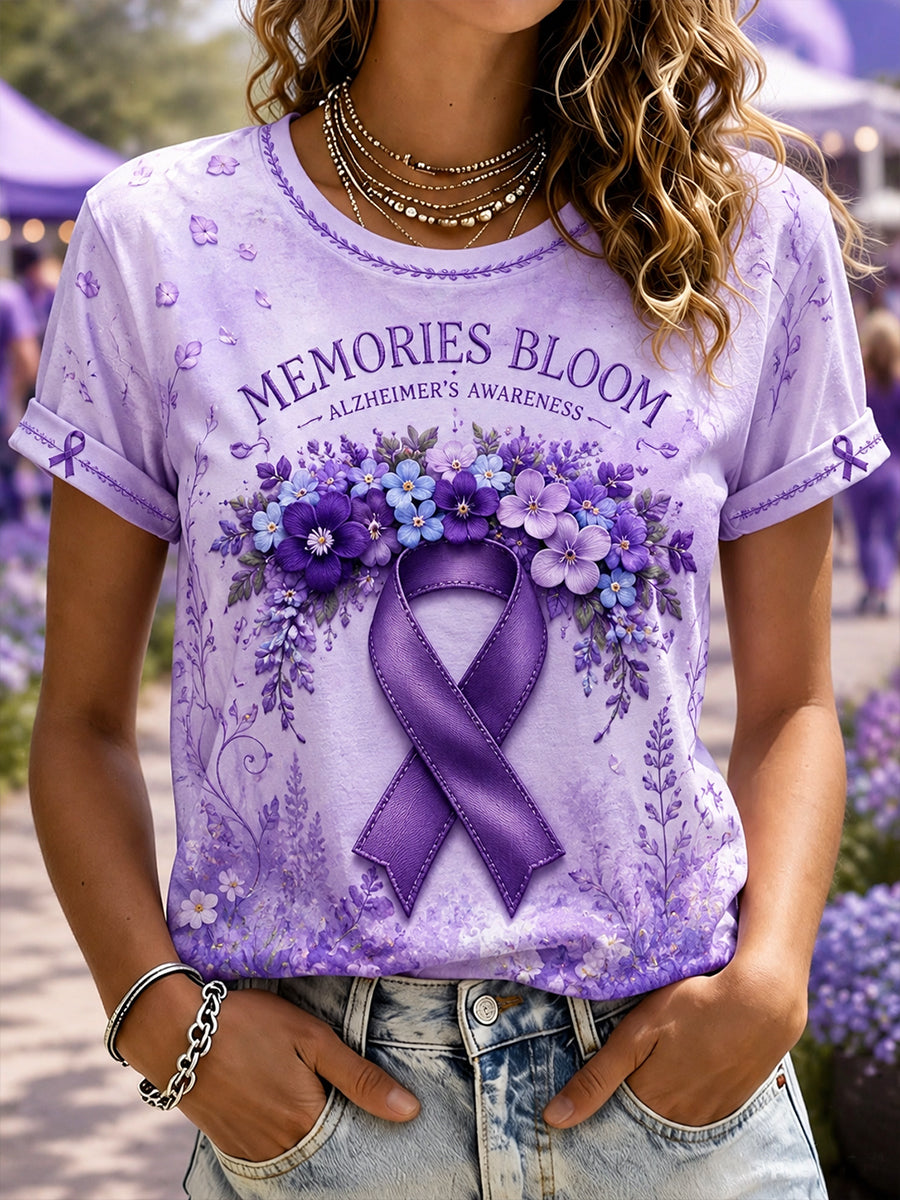 T-shirt à manches courtes de sensibilisation à la maladie d’Alzheimer chez les femmes
