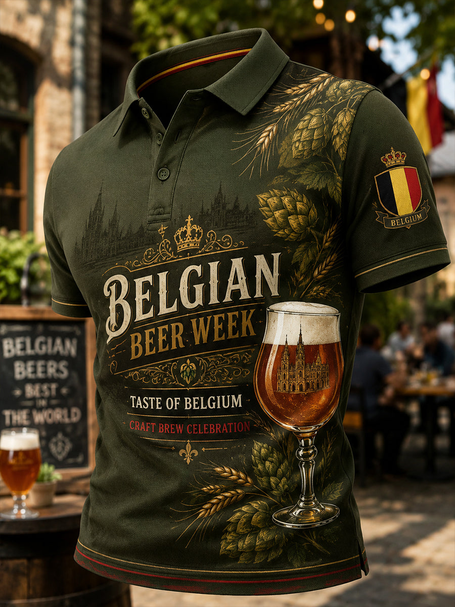 Polo à manches courtes pour homme avec imprimé sur le thème de la bière