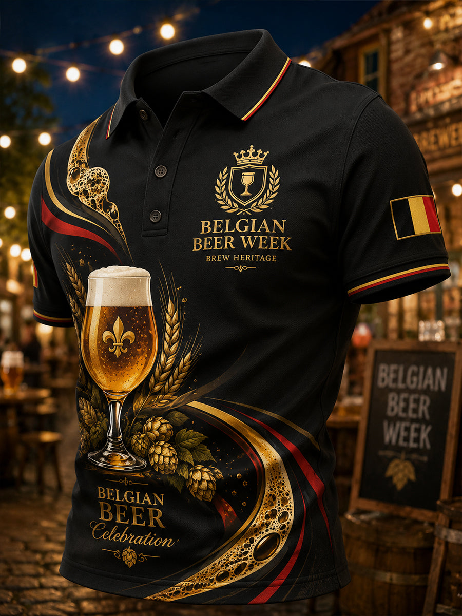 Polo à manches courtes pour homme avec imprimé sur le thème de la bière