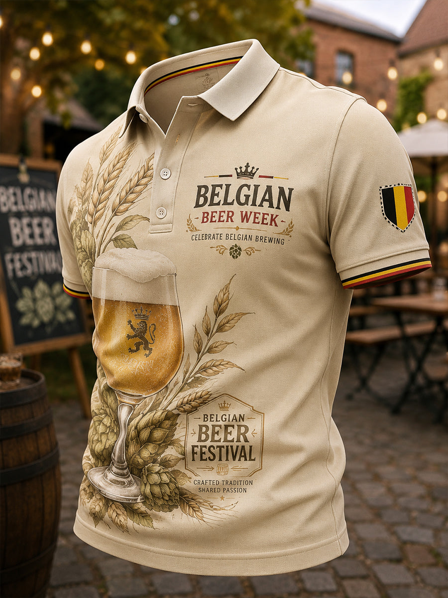 Polo à manches courtes pour homme avec imprimé sur le thème de la bière