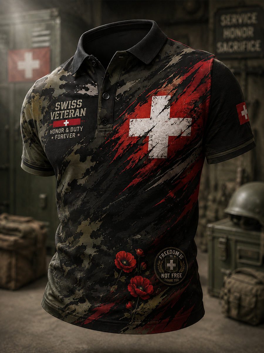 Polo pour homme à manches courtes, style vintage, avec imprimé camouflage