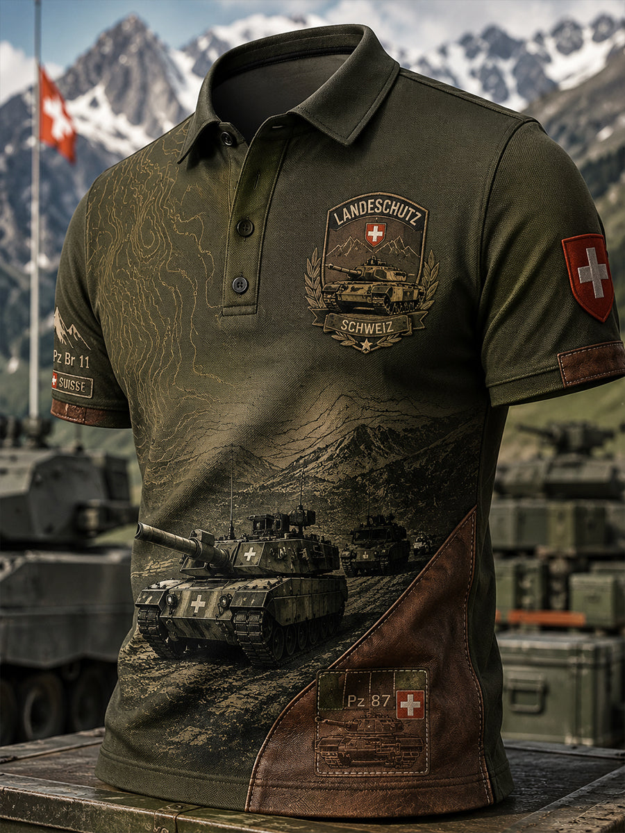 Polo à manches courtes pour homme avec imprimé camouflage militaire vintage