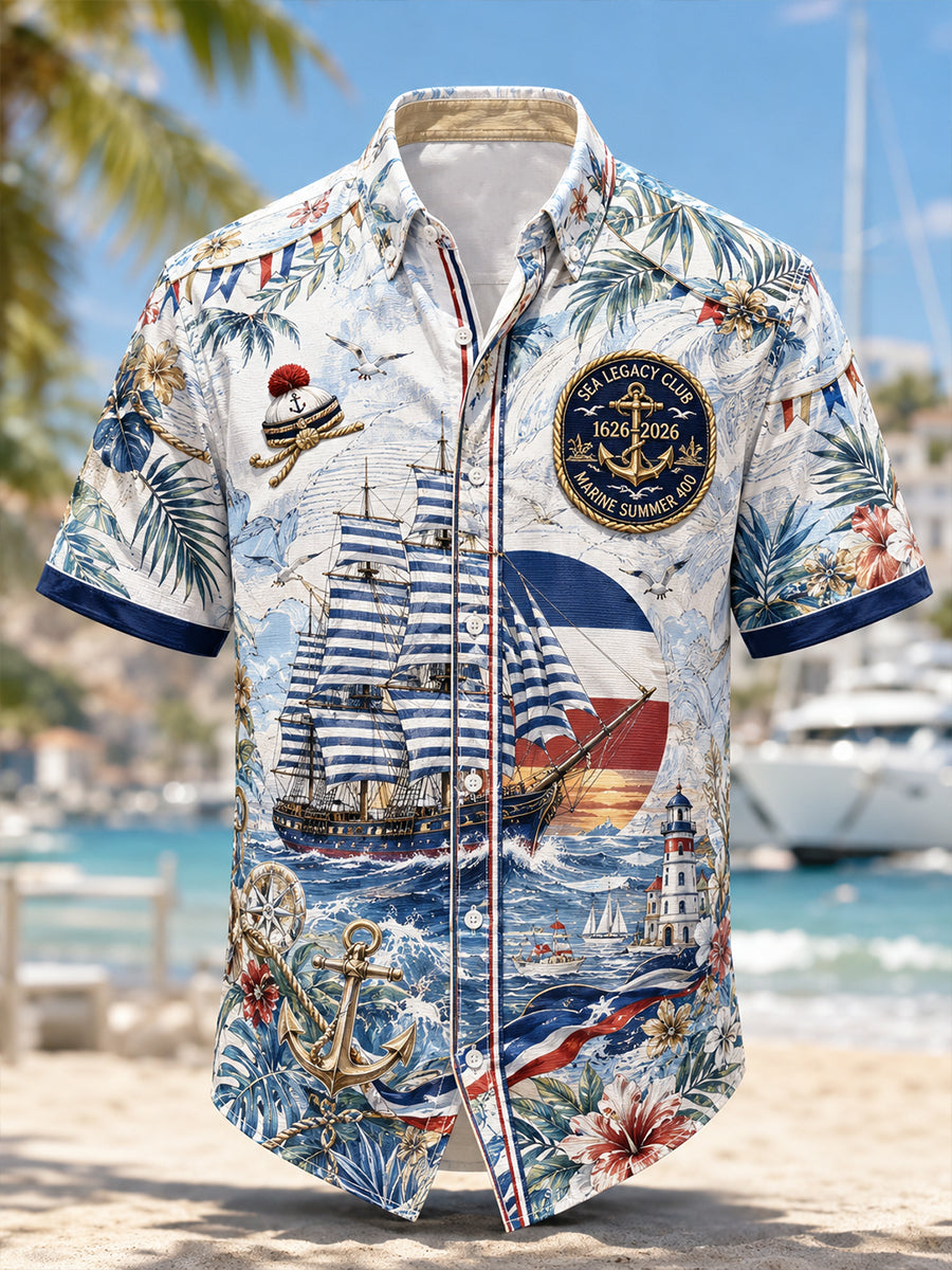 Chemise Homme Marine Française Manches Courtes