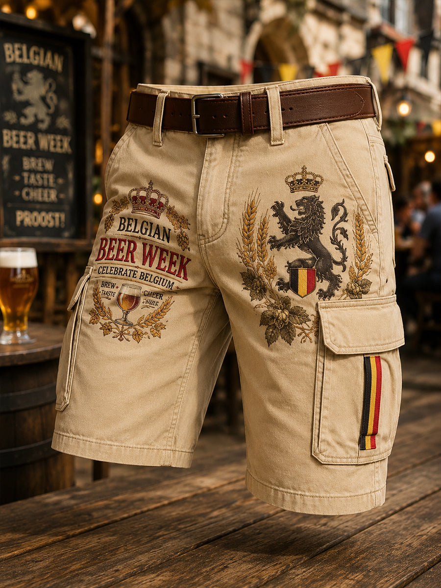 Pantalon cargo court à imprimé sur le thème Oktoberfest Homme