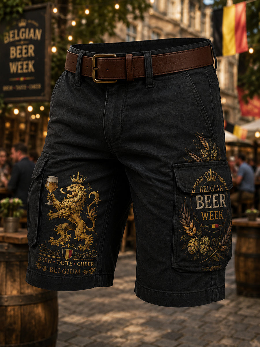 Pantalons cargo courts à imprimé sur le thème de l’Oktoberfest pour homme