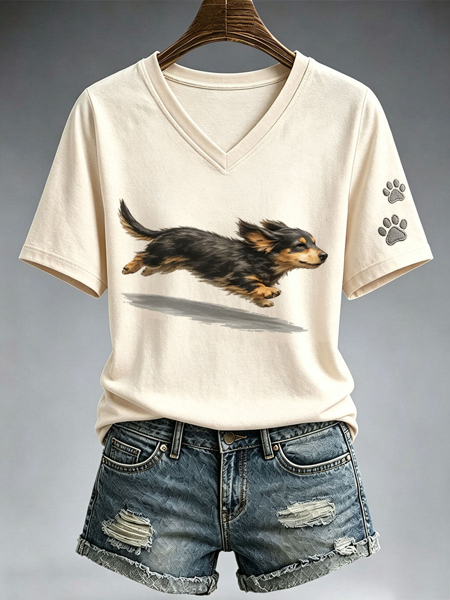 T-shirt Cute Running Dachshund Femme