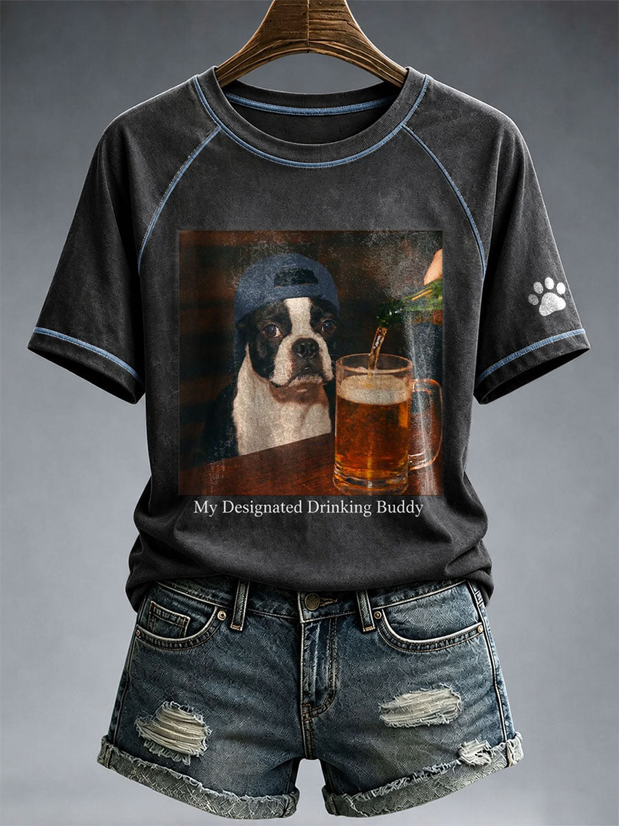 T-shirt My Designated Drinking Buddy Boston Terrier pour femme