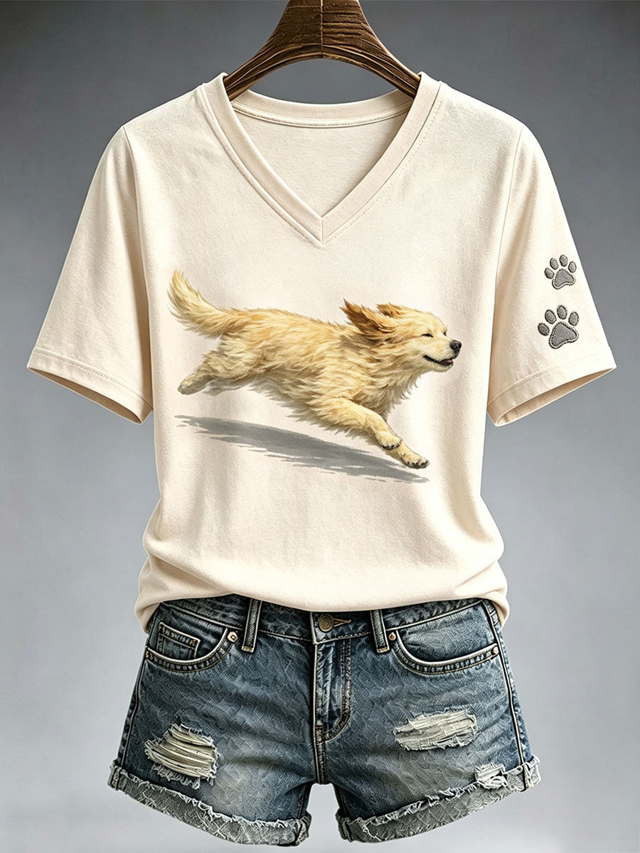 T-shirt Cute Running Golden Retriever Femme