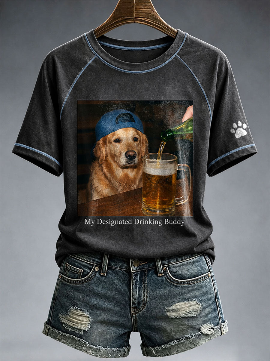 T-shirt My Designated Drinking Buddy Golden Retriever Femme