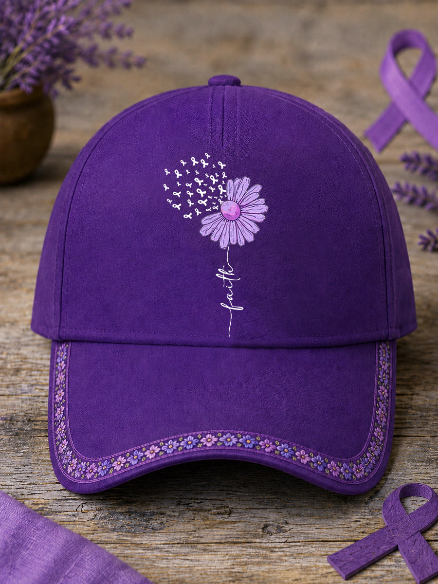 Chapeau de soutien à la sensibilisation à la maladie d’Alzheimer, unisexe, à imprimé floral violet et colibri