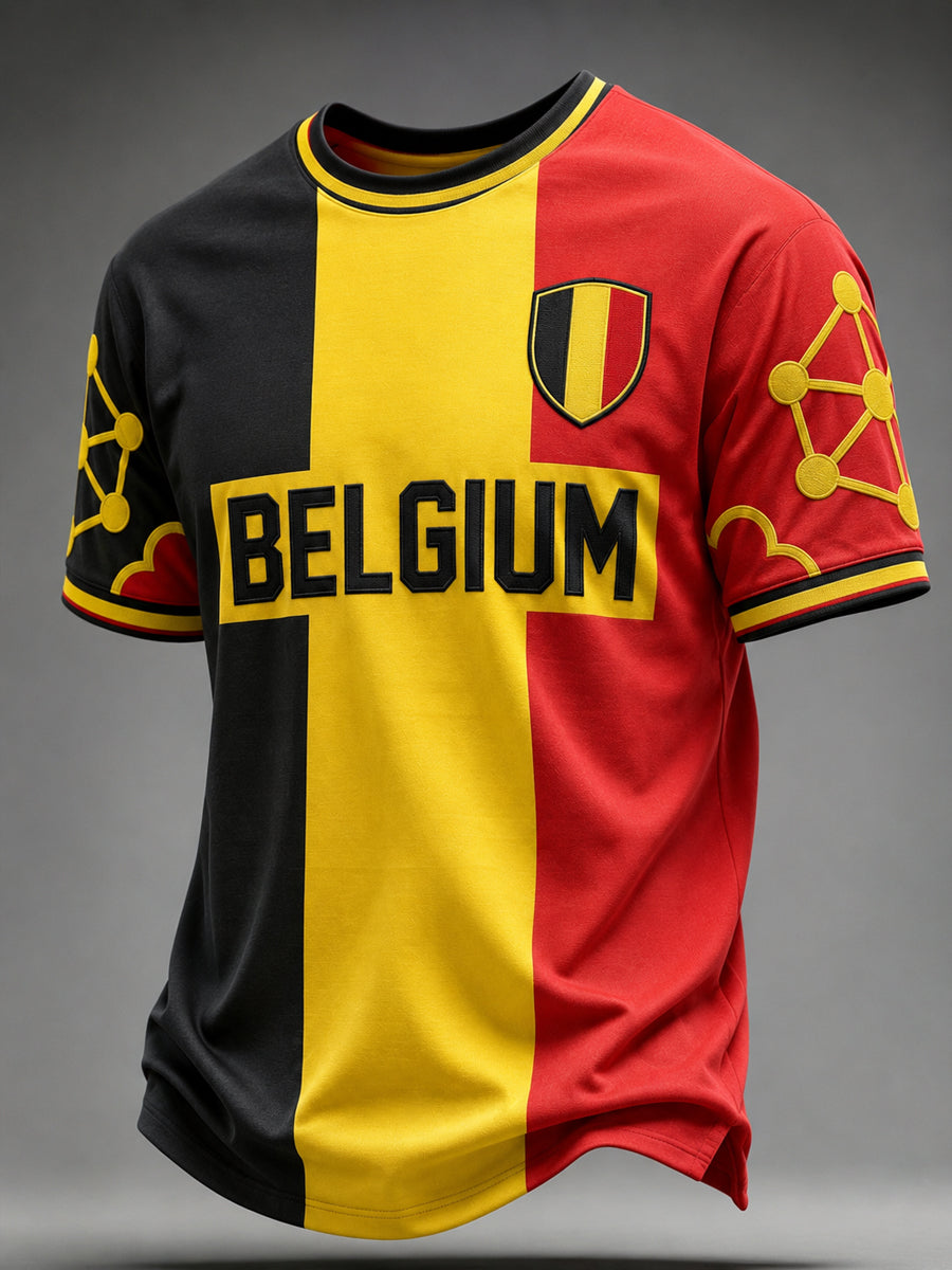 T-shirt à manches courtes pour hommes, motif «Amoureux de la Belgique»