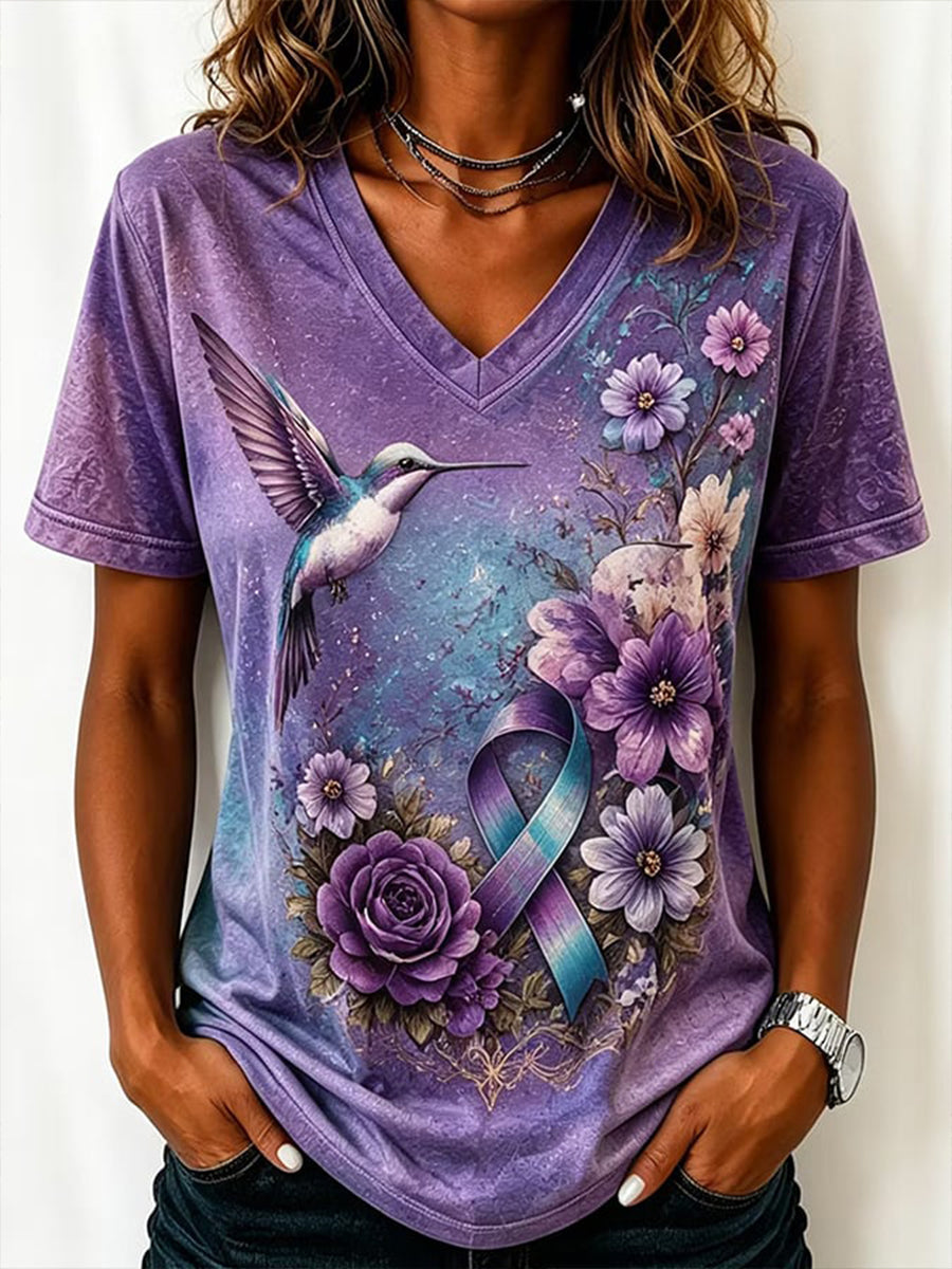 T-shirt imprimé de sensibilisation à la prévention du suicide pour femmes