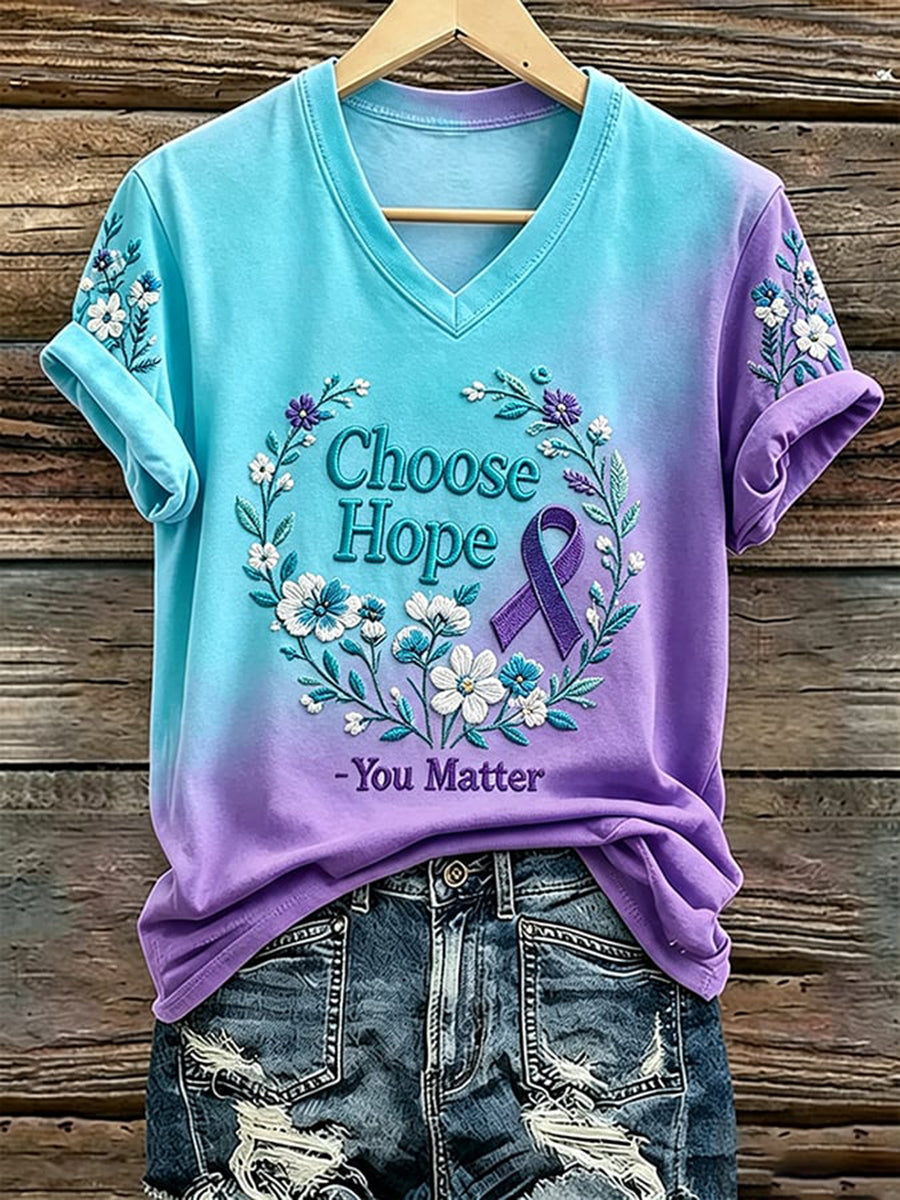 T-shirt imprimé de sensibilisation à la prévention du suicide chez les femmes