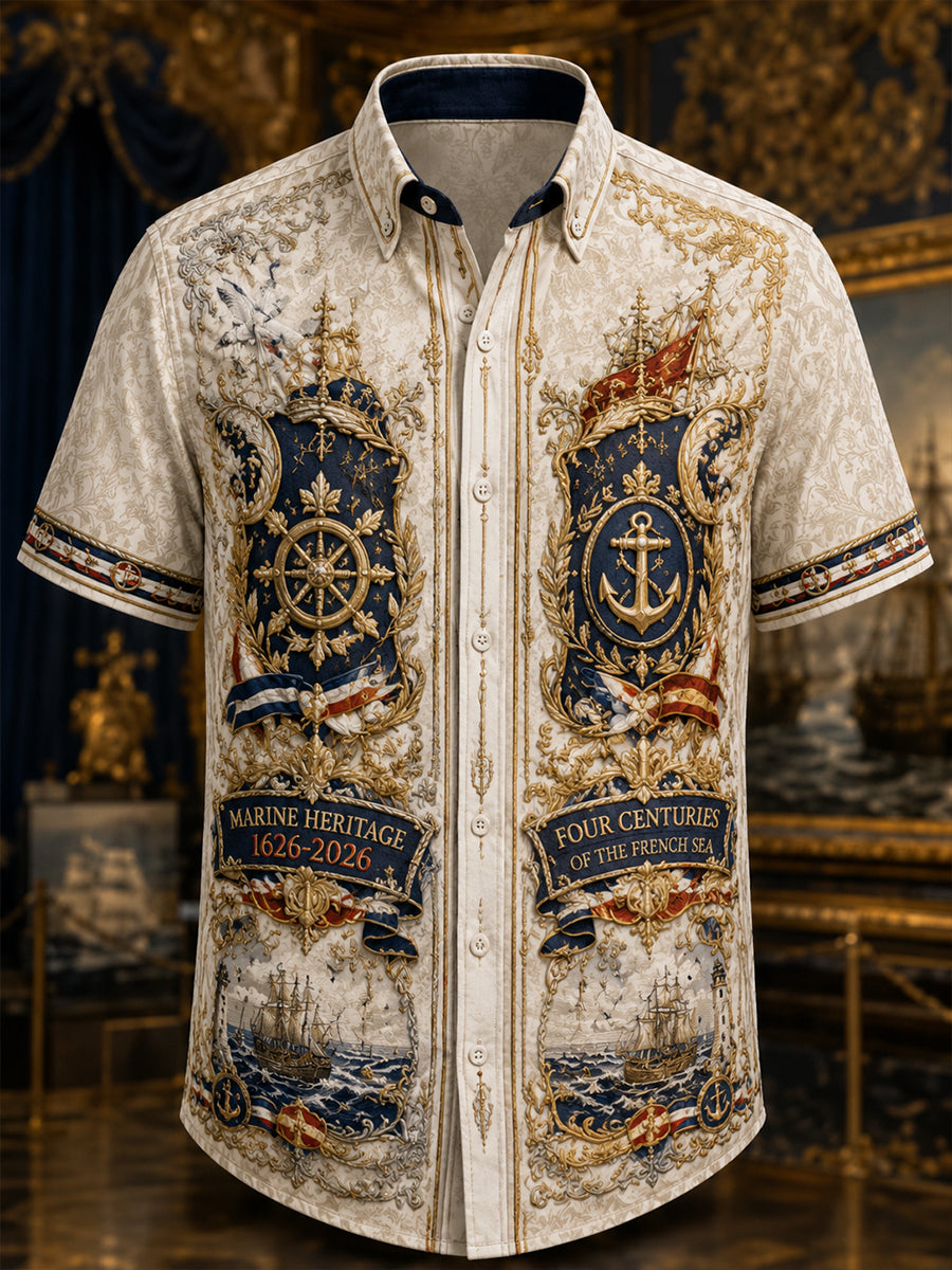 Chemise décontractée pour homme, marine française, manches courtes