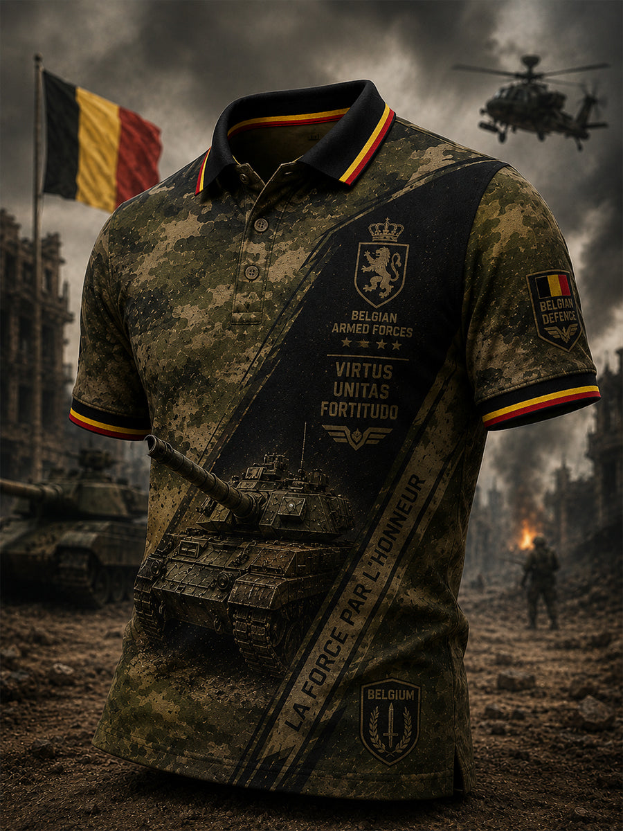 Polo homme à manches courtes au motif vintage de style militaire