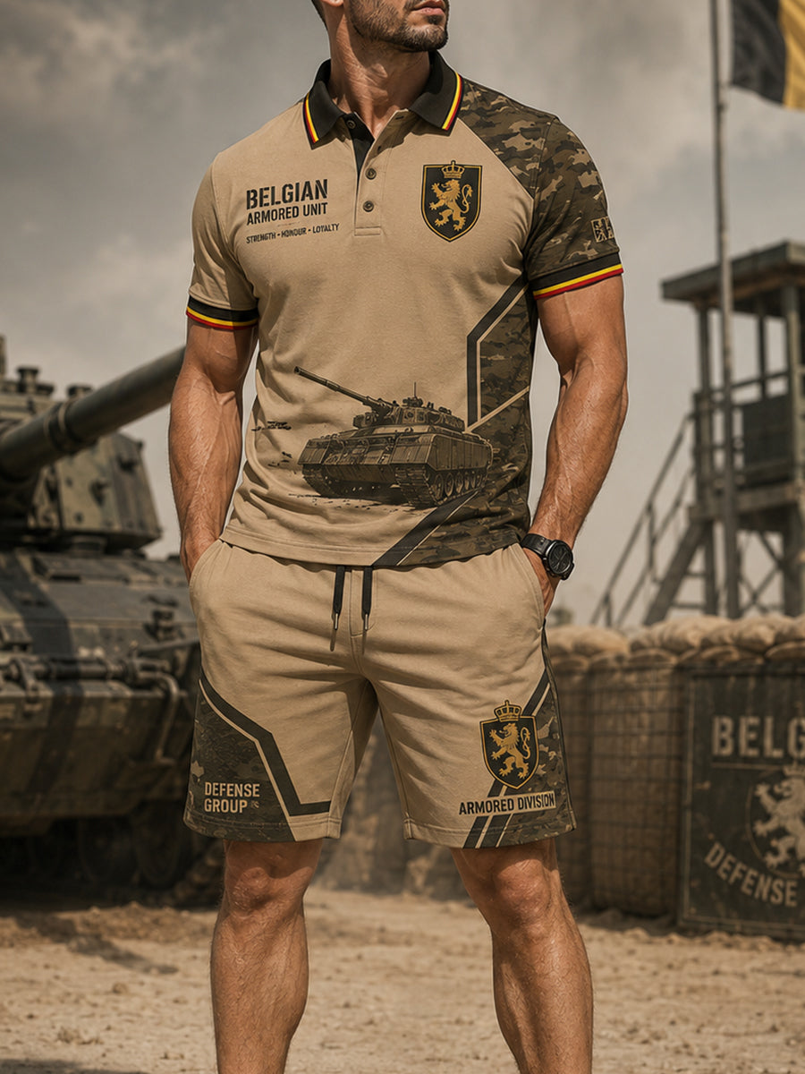 Ensemble de polo à manches courtes pour homme, orné d’un imprimé vintage de style militaire