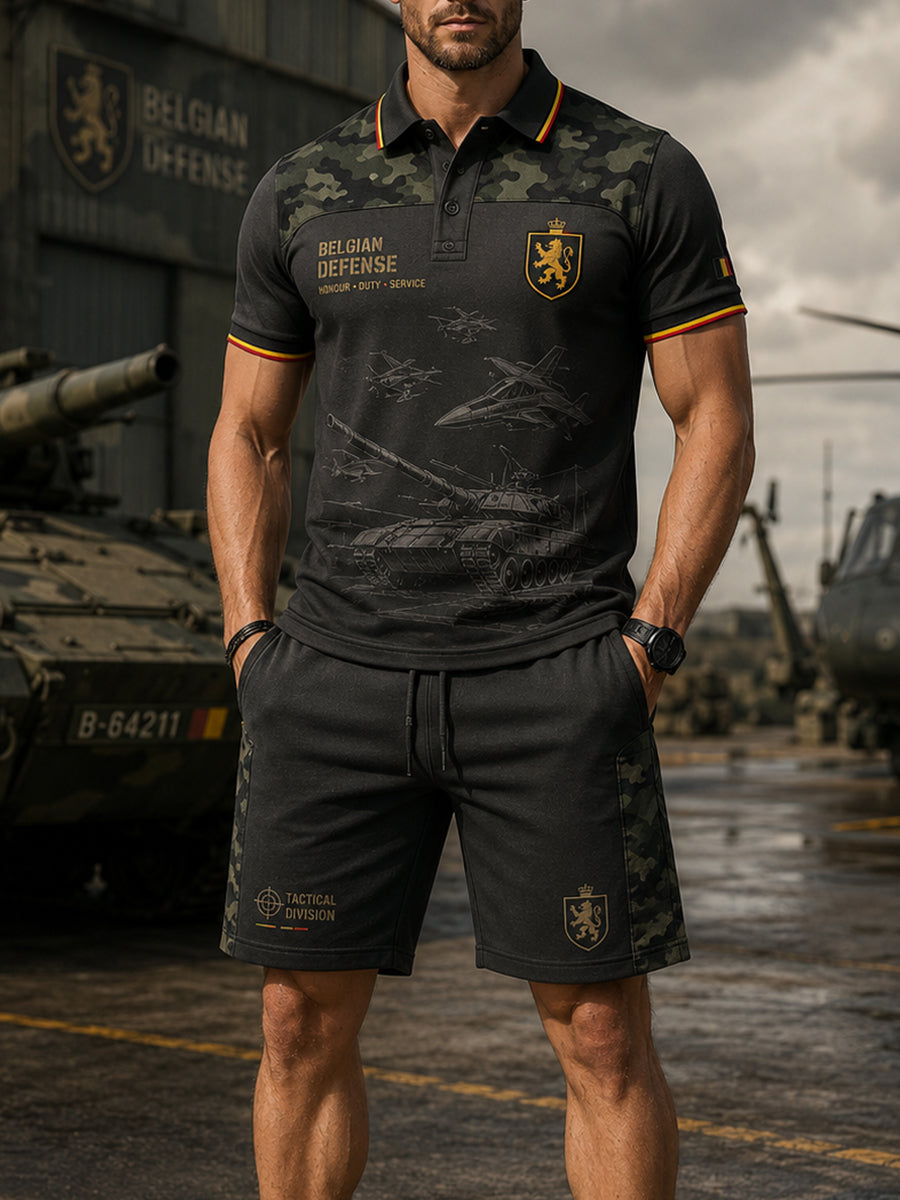 Ensemble de polo à manches courtes pour homme, orné d’un imprimé vintage de style militaire