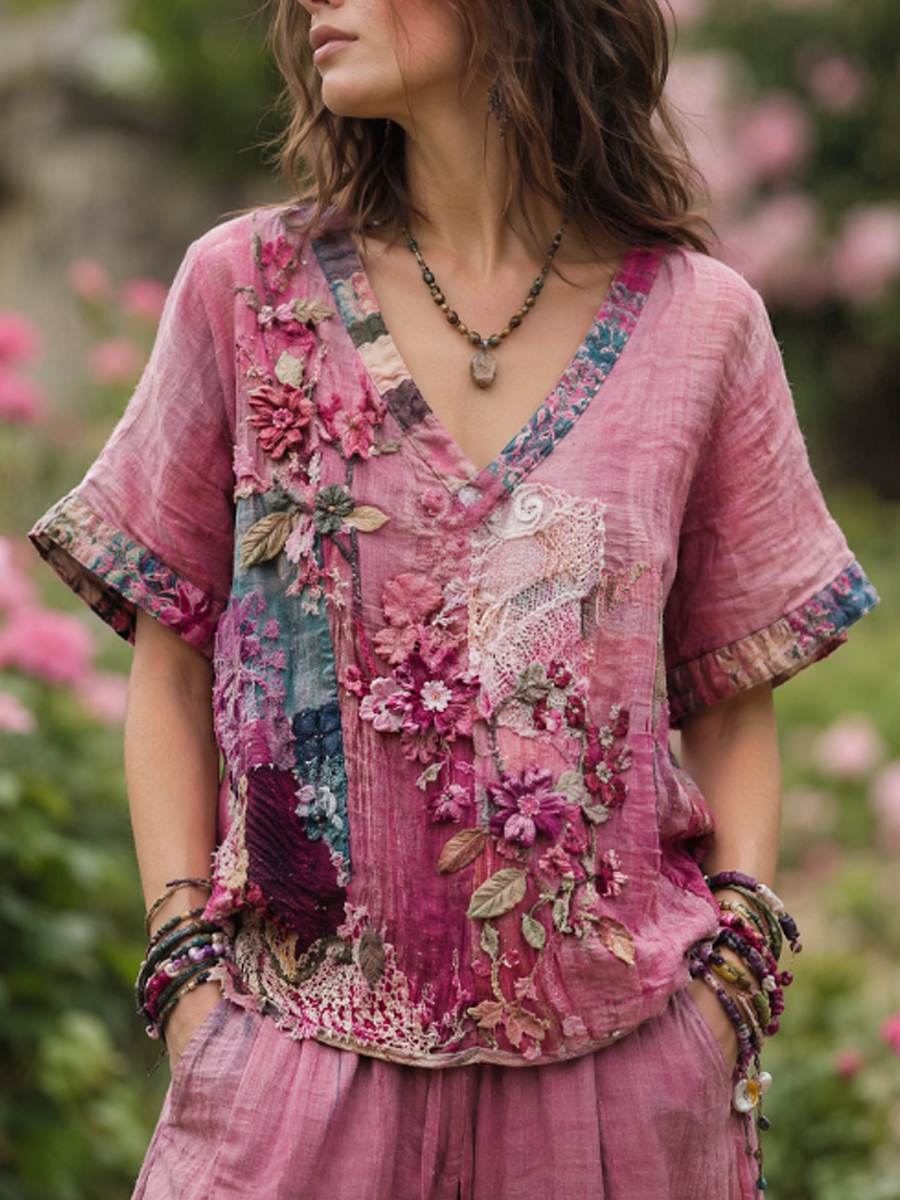 T-shirt femme en lin à manches courtes