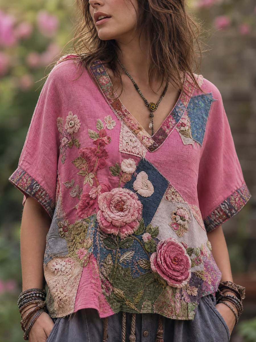 T-shirt femme en lin à manches courtes