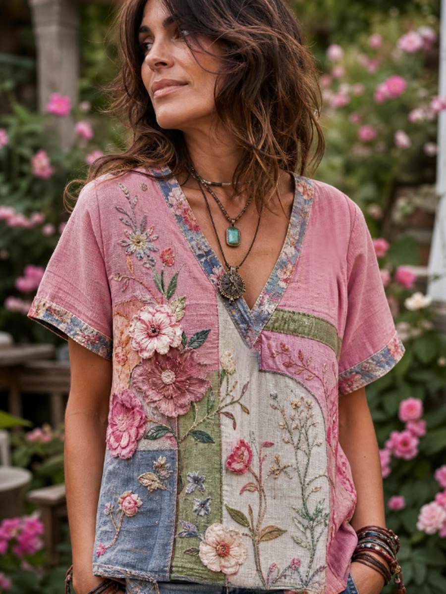 T-shirt femme en lin à manches courtes