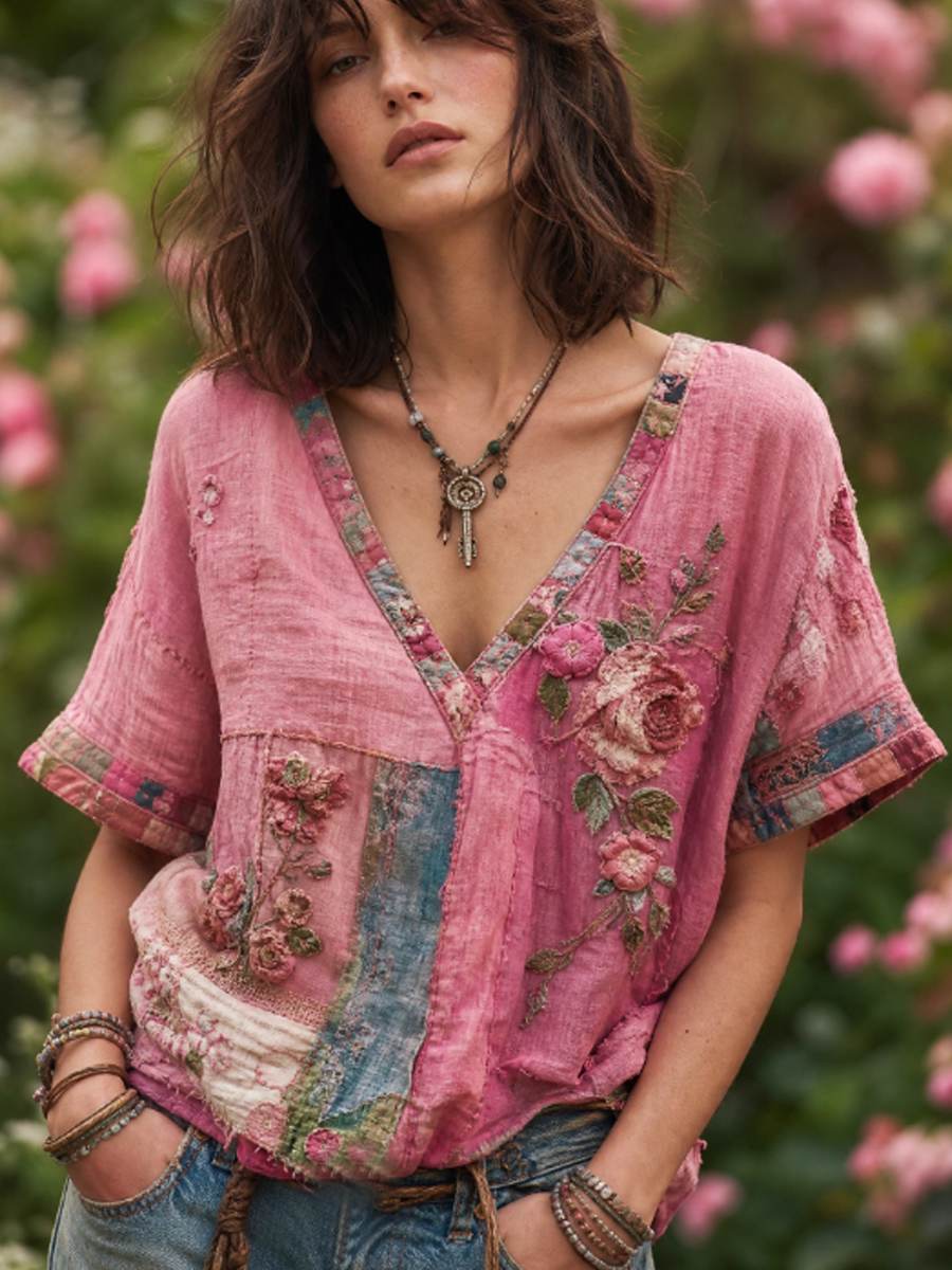 T-shirt femme en lin à manches courtes