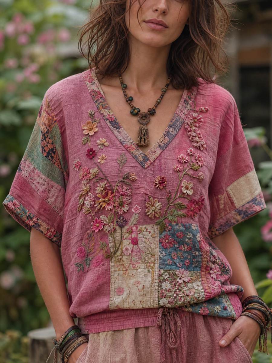 T-shirt femme en lin à manches courtes