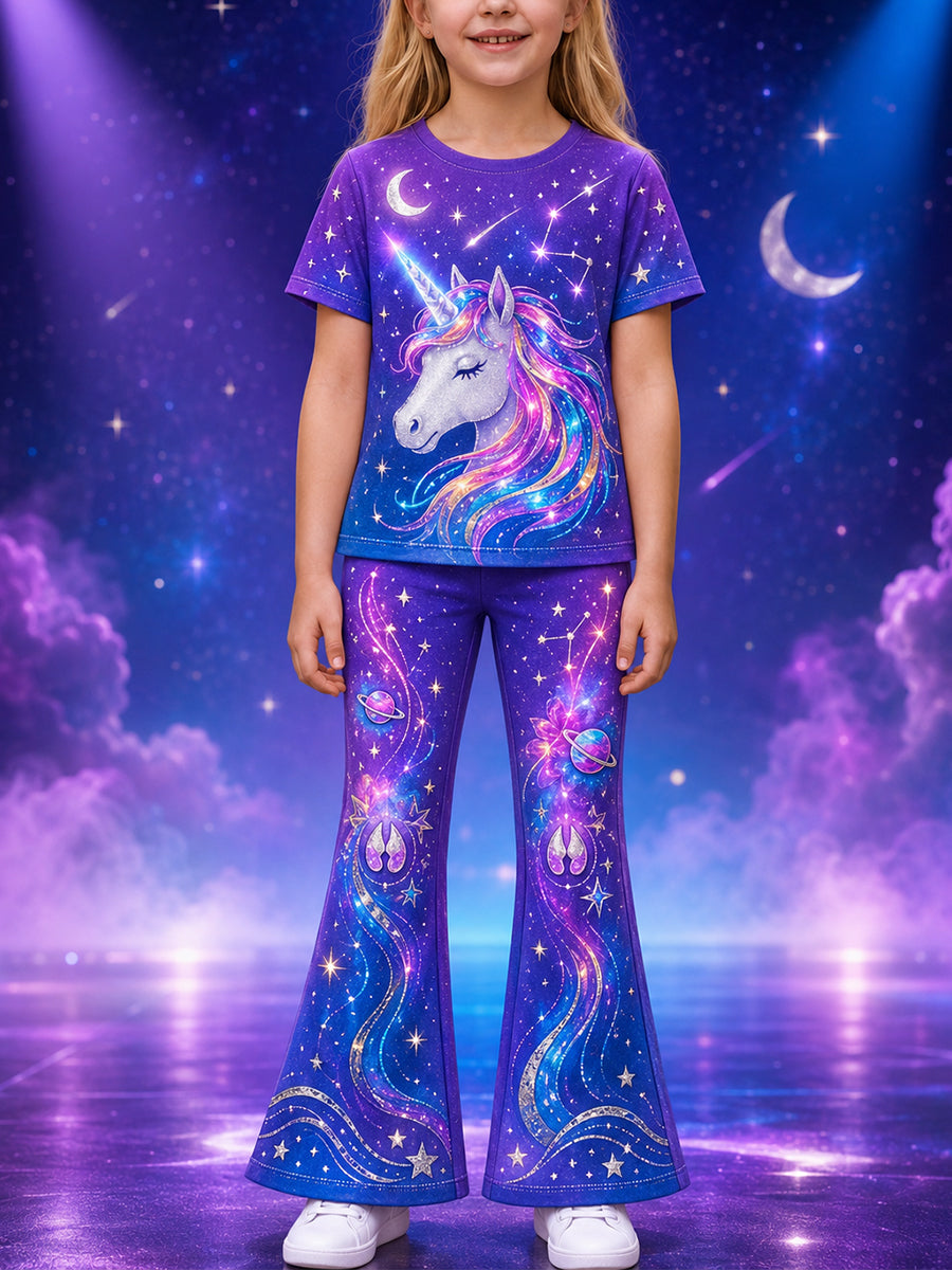 Ensemble t-shirt à manches courtes arc-en-ciel pour filles, motif cheval
