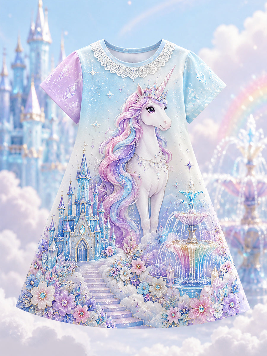 Robe décontractée avec impression artistique d’un cheval arc-en-ciel pour filles