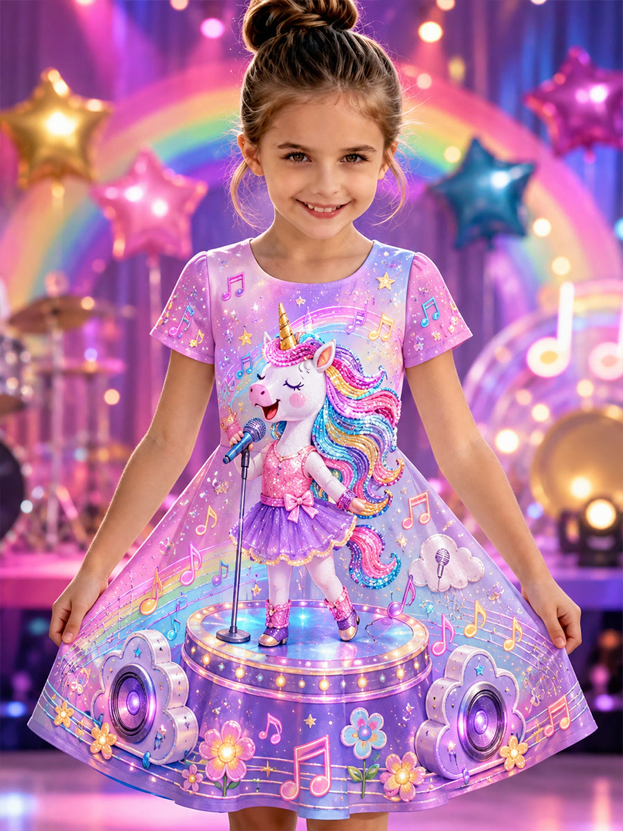 Robe décontractée avec impression artistique d’un cheval arc-en-ciel pour filles