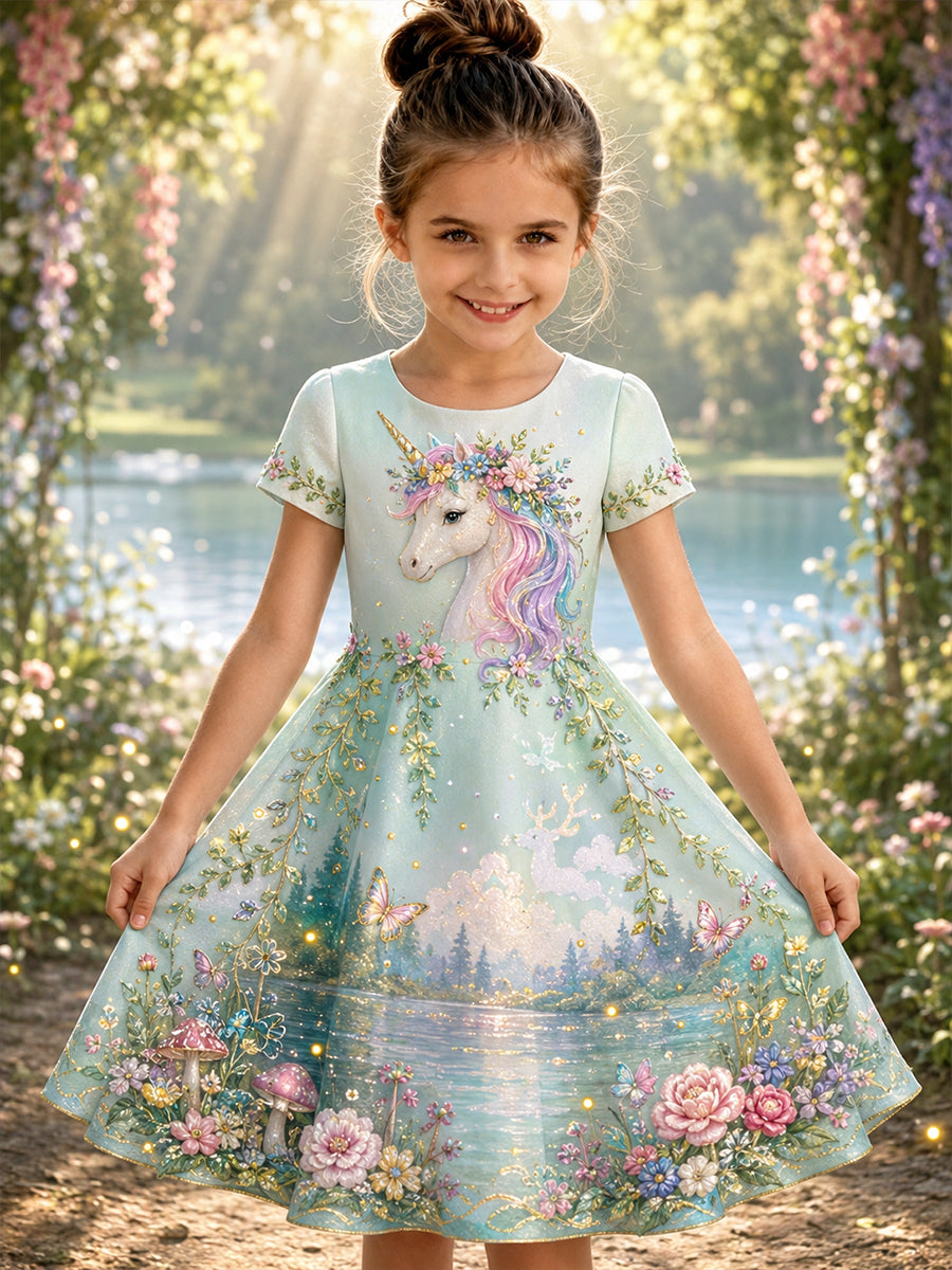 Robe décontractée avec impression artistique d’un cheval arc-en-ciel pour filles